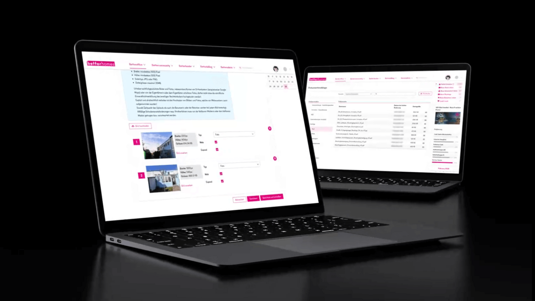 Zwei Laptops mit Betterhomes Betternet im Browser